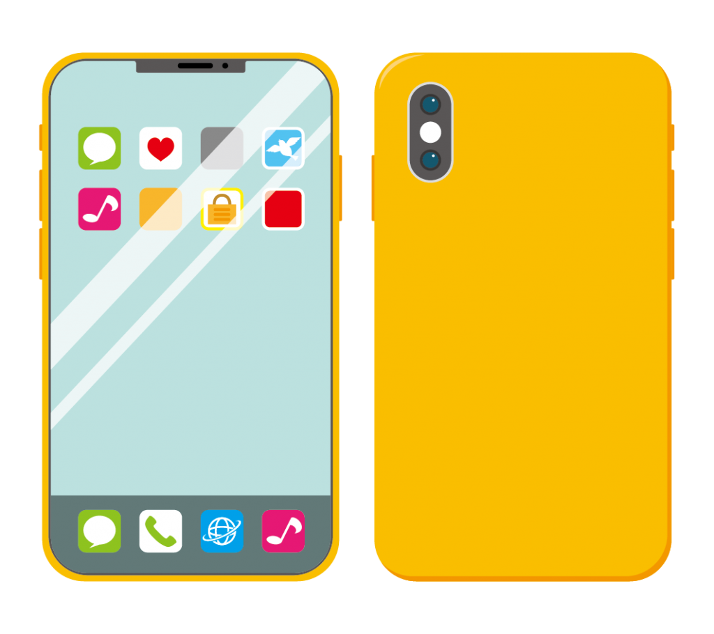 黄色のスマートフォン（アイコンあり）のイラスト