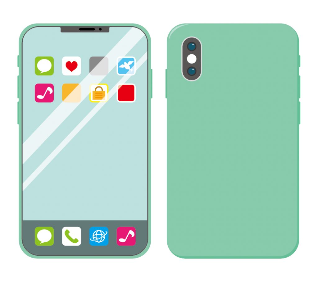 緑色のスマートフォン（アイコンあり）のイラスト