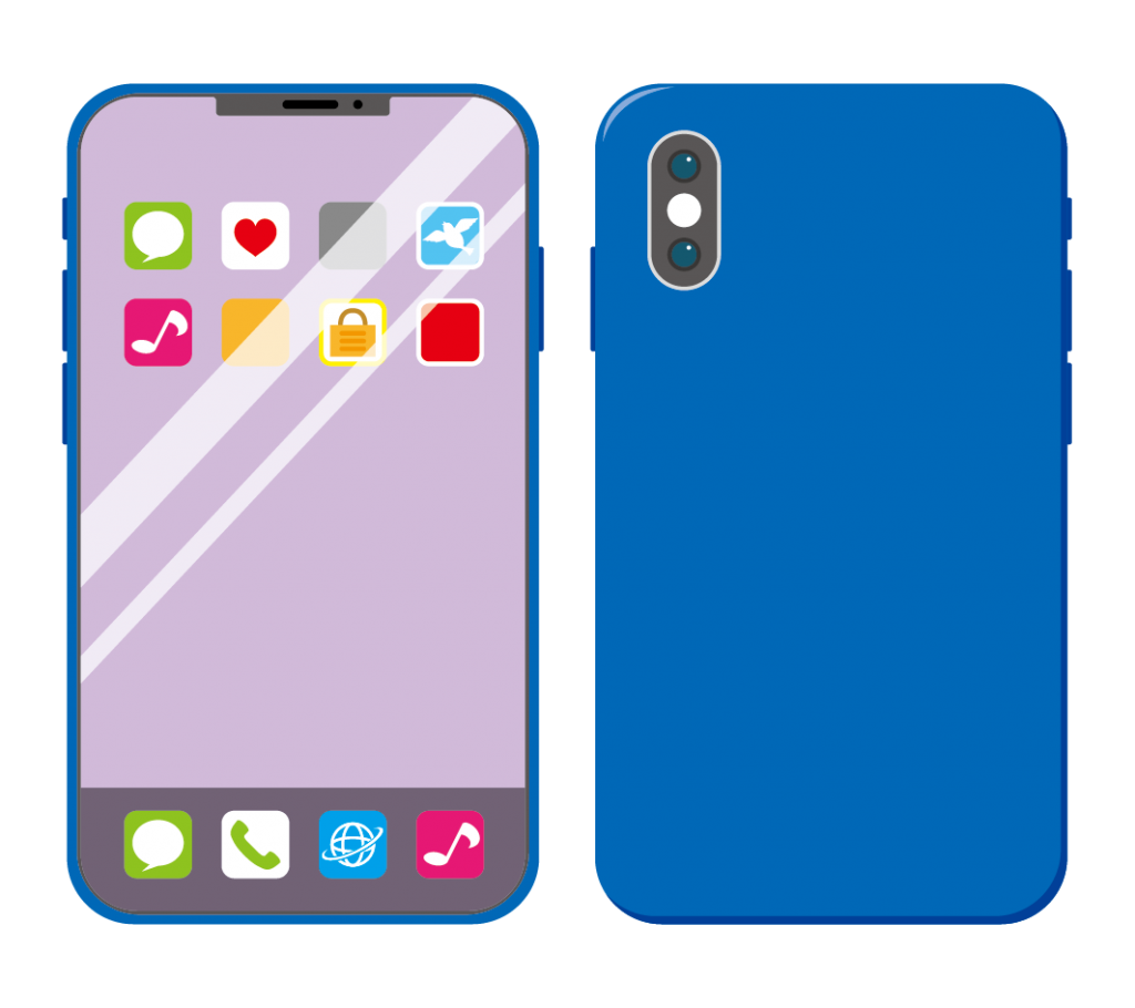 青色のスマートフォン（アイコンあり）のイラスト