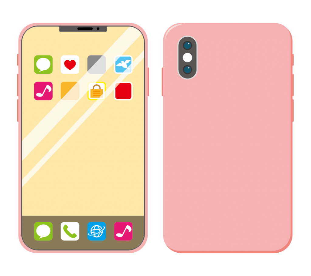ピンク色のスマートフォン（アイコンあり）のイラスト