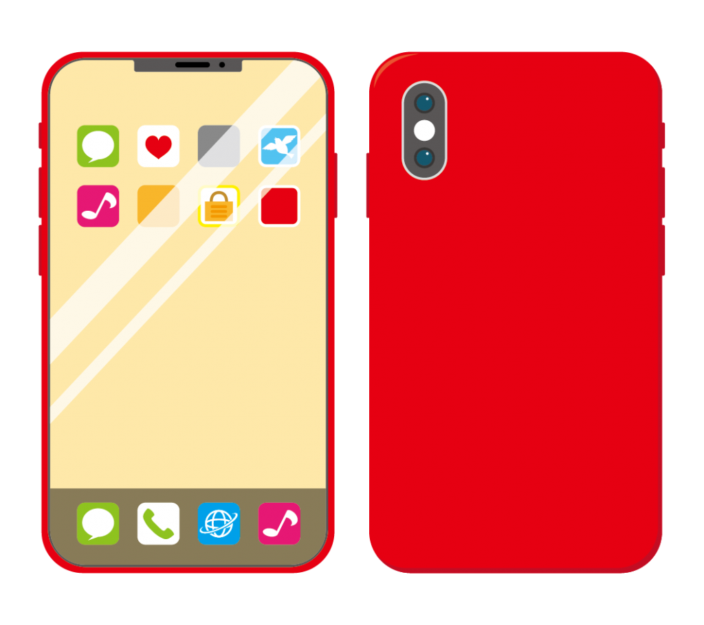 赤色のスマートフォン（アイコンあり）のイラスト